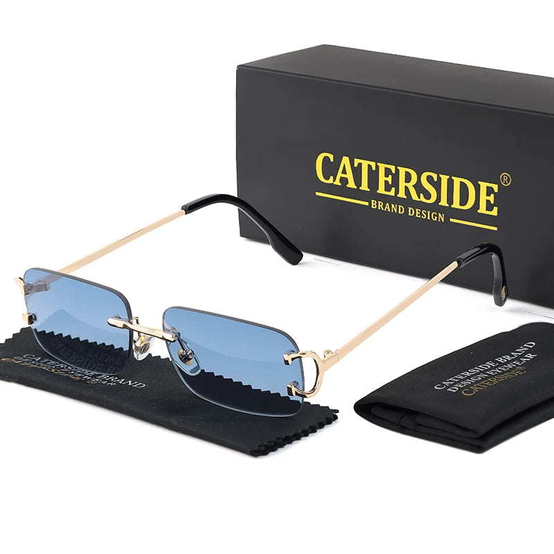 CATERSIDE Rectangular Sunglasses Men Rimless White Copper Small Square Sun Glasses For Women Gradient Lens Outdoor Eyewear UV400