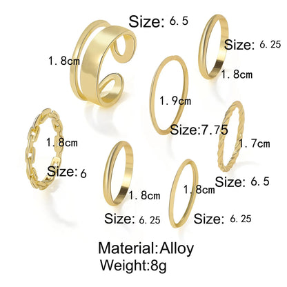 7pcs Ring European And American Alloy Metal Joint Ring Geometric Creativity Simple Ins Style Ring Combination Set