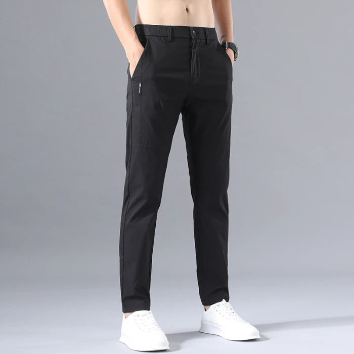 2025 Men's Casual Pants Slim Fit Stretch Classic Chino Trouser Male Stretch Elastic Korean Summer Dress Ice Light Thin Business