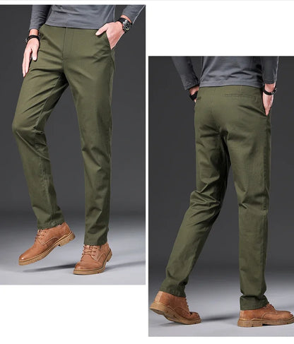 97% Cotton Men's Casual Pants Autumn Fashion Comfortable Elastic Slim Straight Business Trousers Black ArmyGreen Khaki