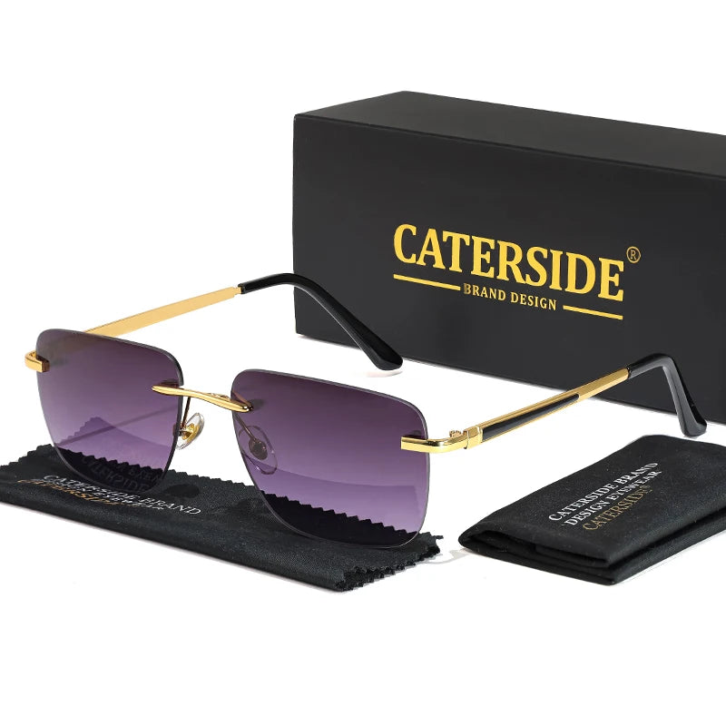 CATERSIDE New Pilot Rimless Sunglasses for Men Fashion Metal Large Frame Sun Glasses Women Shopping Travel Business Eyewear