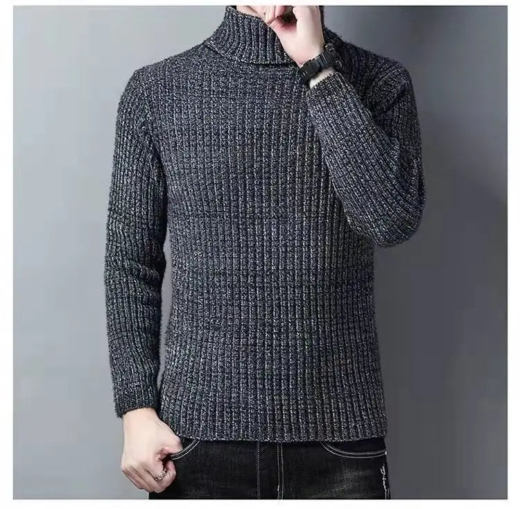 Trend Fashion Autumn Winter Sweaters Men Solid Turtleneck Mink Cashmere Thicken Smart Casual Long Sleeve Pullovers Knitted Tops