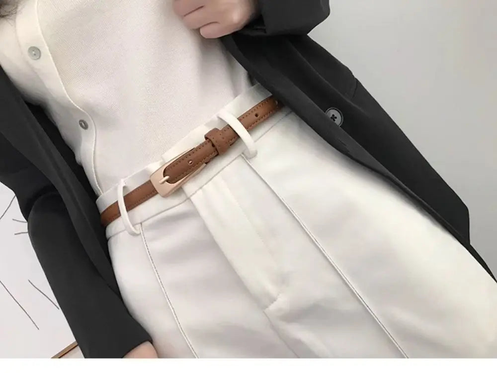 Women's Belt Minimalist Trendy Thin Belt High End Authentic Casual Versatile Needle Button Belt with Skirts Jeans Lady Belts New