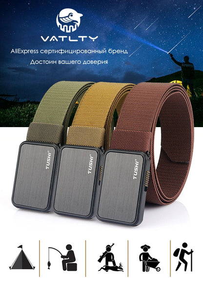 VATLTY 35mm Men's Elastic Belt Soft Strong Nylon Zinc Alloy Quick Release Buckle Unisex Stretch Belt Work Waistband Straps Male