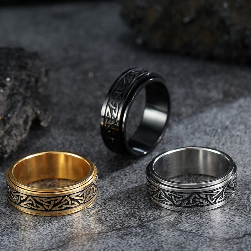 Celts Triangle Knot Stainless Steel Fidget Ring Men Rotatable Decompressionanti Stress And Anxiety Cool Ring Boyfriend Gift