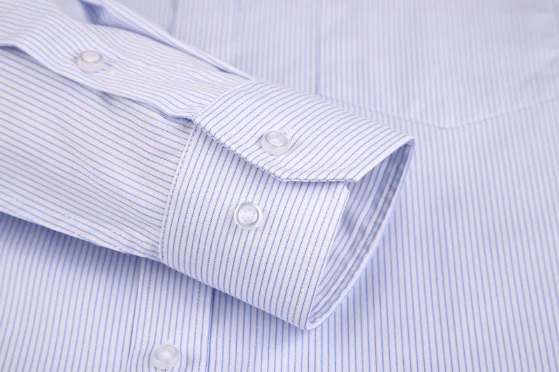 High Quality Cotton Men Dress Long Sleeve Shirt 2025 New Solid Male Plus Size Regular Fit Stripe Business Shirt White Blue