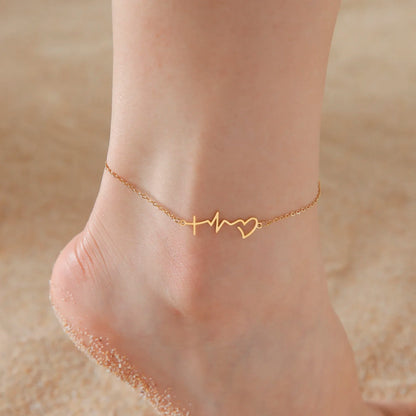 Tiny Korean Chain Cat Charm Anklet For Women Gold Color Leaf Heartbeat Silver Plating Cat Feet Charm Summer Anklet Jewelry