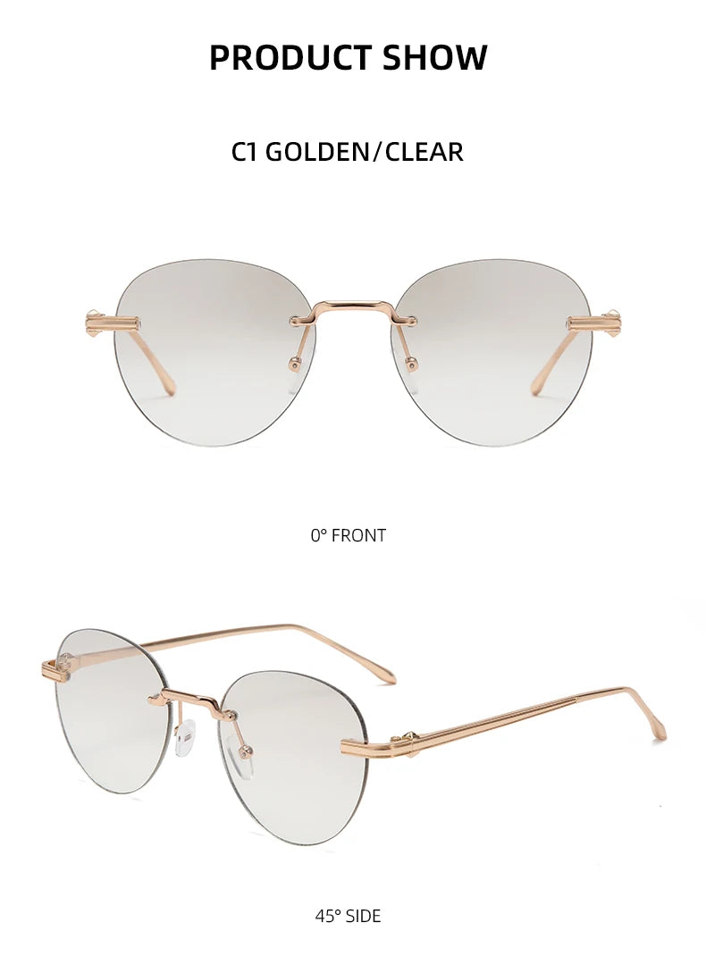 The new frameless and stylishly minimalist sunglasses are versatile with a golden metal frame.