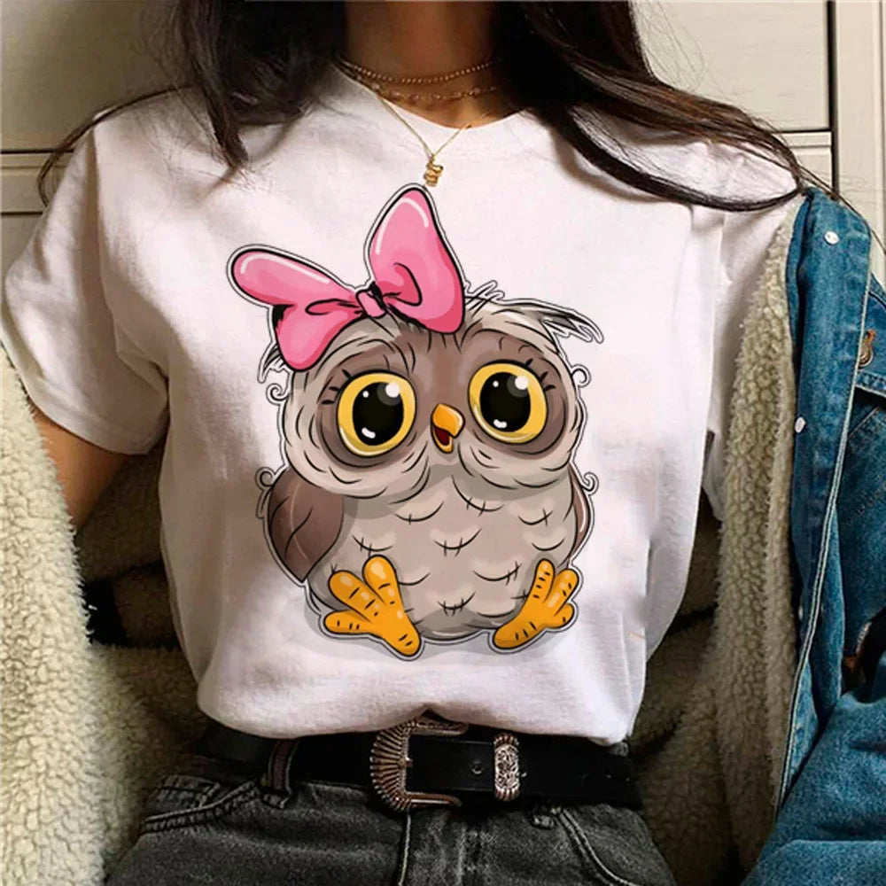 Owl T-shirt Girl Aesthetic Graphic Women Retro Comfortable T-shirt Pop Culture Colorful Kawaii Psychedelic Punk 2000s