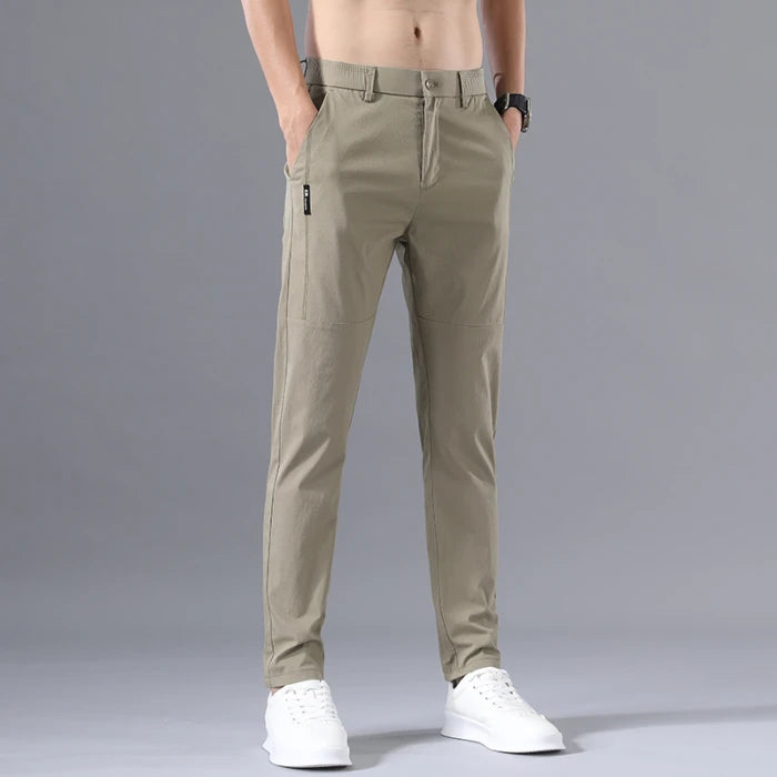 2025 Men's Casual Pants Slim Fit Stretch Classic Chino Trouser Male Stretch Elastic Korean Summer Dress Ice Light Thin Business