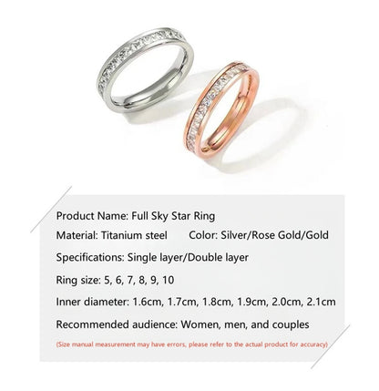 Luxury Rose Gold Double Rowed Square Zircon Stainless Steel Ring Women's Romantic Engagement Wedding Party Jewelry Women Gift