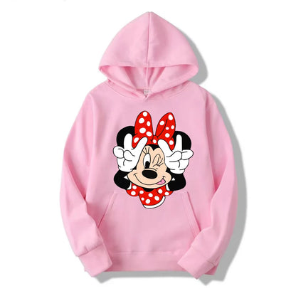 2024 Disney Minnie Mouse Cartoon Anime Women Pullover Tops Spring Autumn Men Hoodie Fashion Red Sports Couple Sweatshirt Clothes