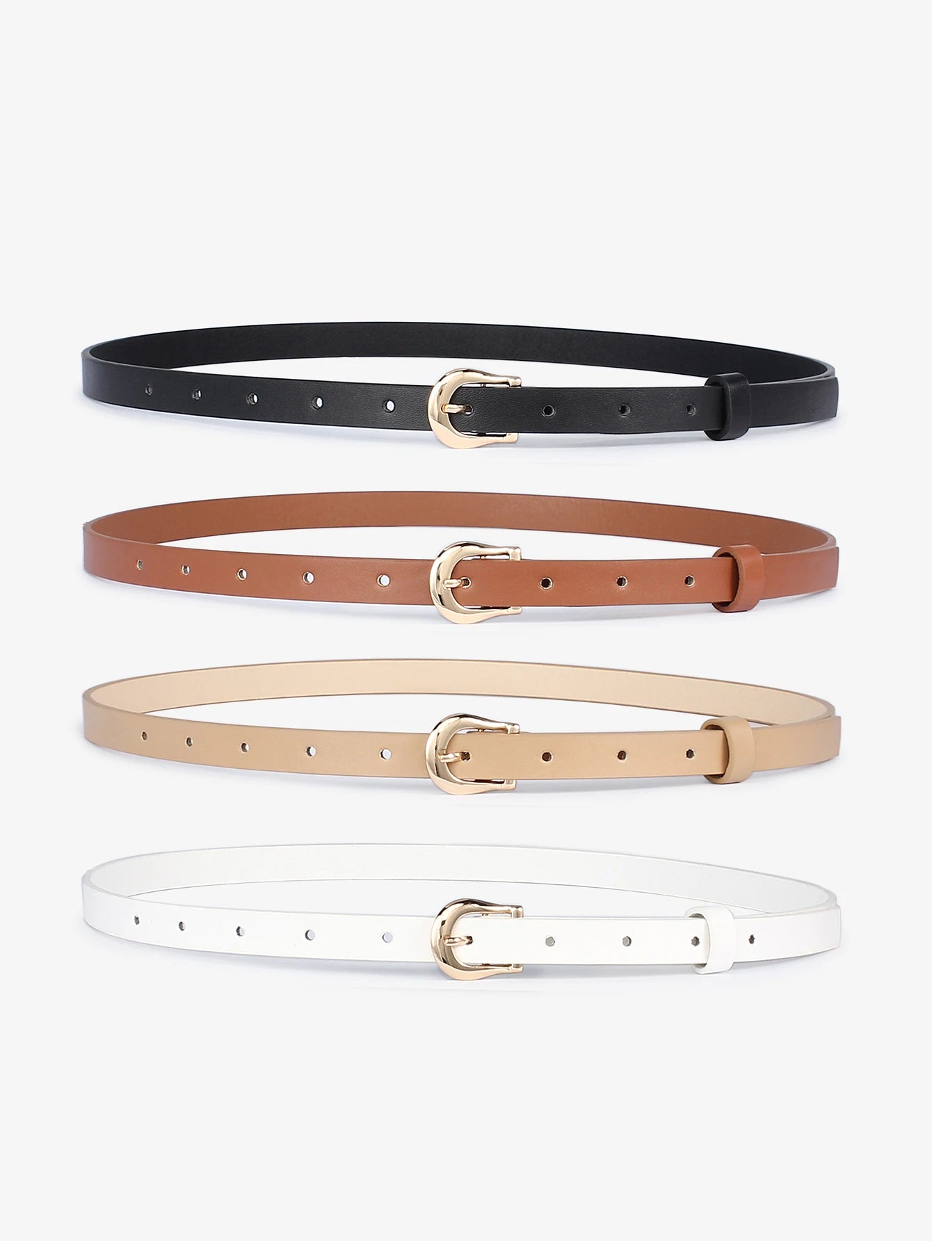 4pcs Women Skinny Leather Belt Thin Waist Belt with Metal Buckle for Pants Jeans Dresses