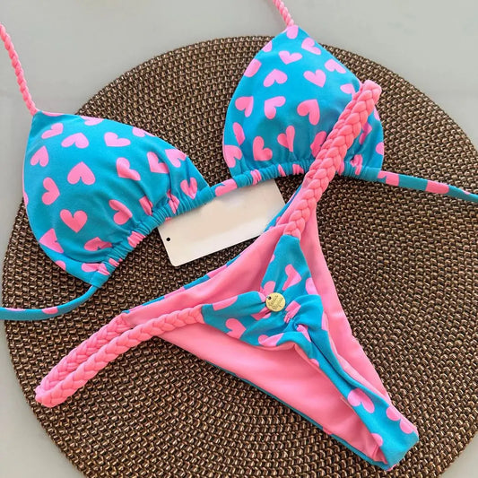 New Women's Bikini Split Print Swimwear Fashion G-string Beach Holiday