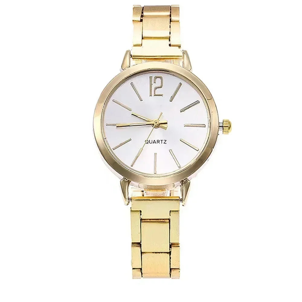 Luxury Watch for Women Simple Round Dial Stainless Fashion Gold Bracelet Quartz Wristwatch Students Ladies Watches Reloj Mujer