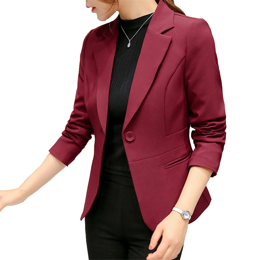 Women's Blazer 2025 Red Long Sleeve Blazers Pockets Jackets Coat Slim Office Lady Jacket Female Tops Suit Blazer Femme Jackets