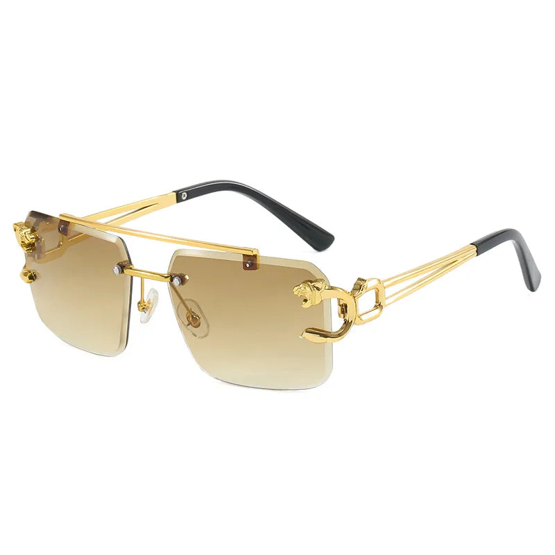 Fashion Retro Cheetah Decoration Sunglasses for Women Men Metal Steampunk Sun Glasses Summer UV400 Trendy Rimless Eyewear