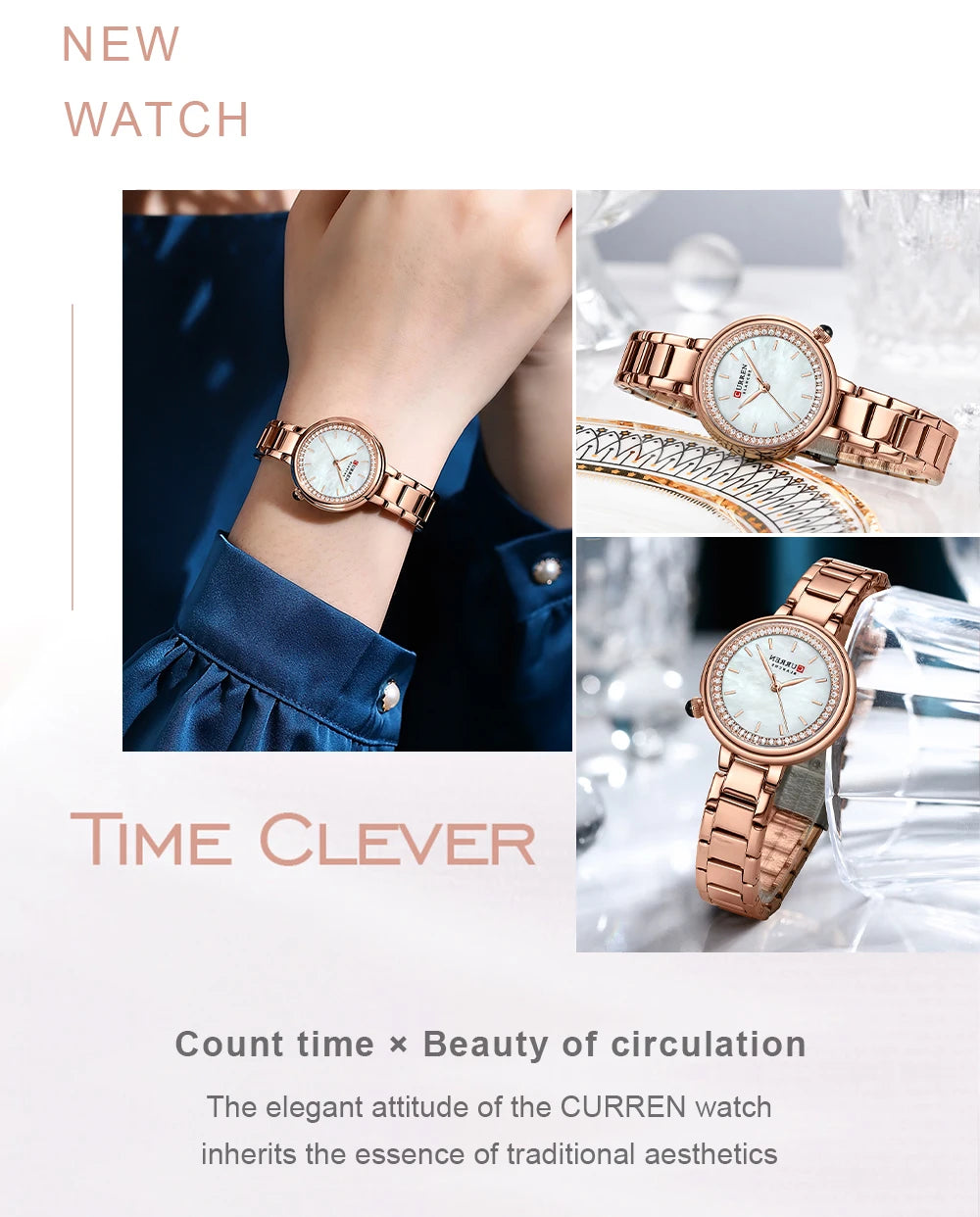 CURREN Luxury Brand Women's Wristwatches with Starry Sky Dial Stainless Steel Band Quartz Watches Ladies Rhinestones Clock