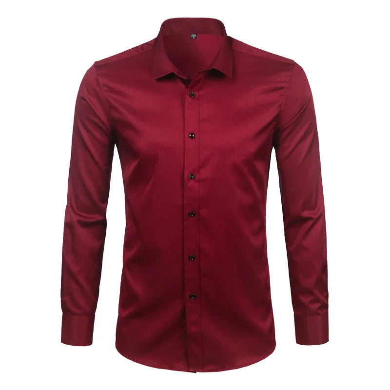 New Men's Minimalist Slim Fit Long Sleeve Shirts Classic Business Solid Color Office Shirt Casual Men's Clothing Tops 2024