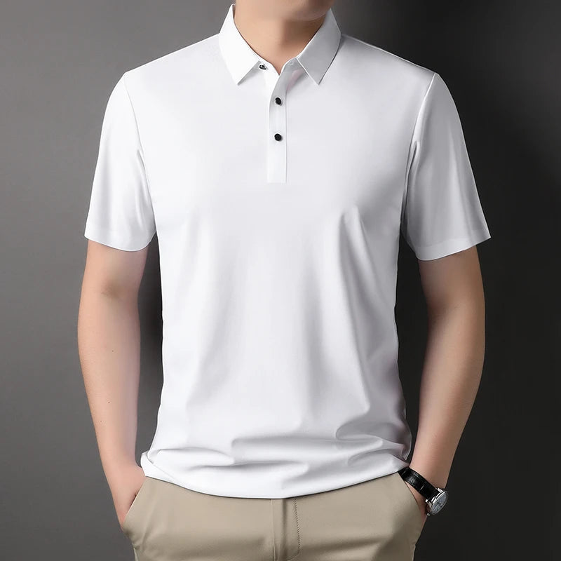 Premium ice silk breathable short-sleeved T-shirt men's lapel summer luxury top brand embroidered POLO shirt casual men's wear