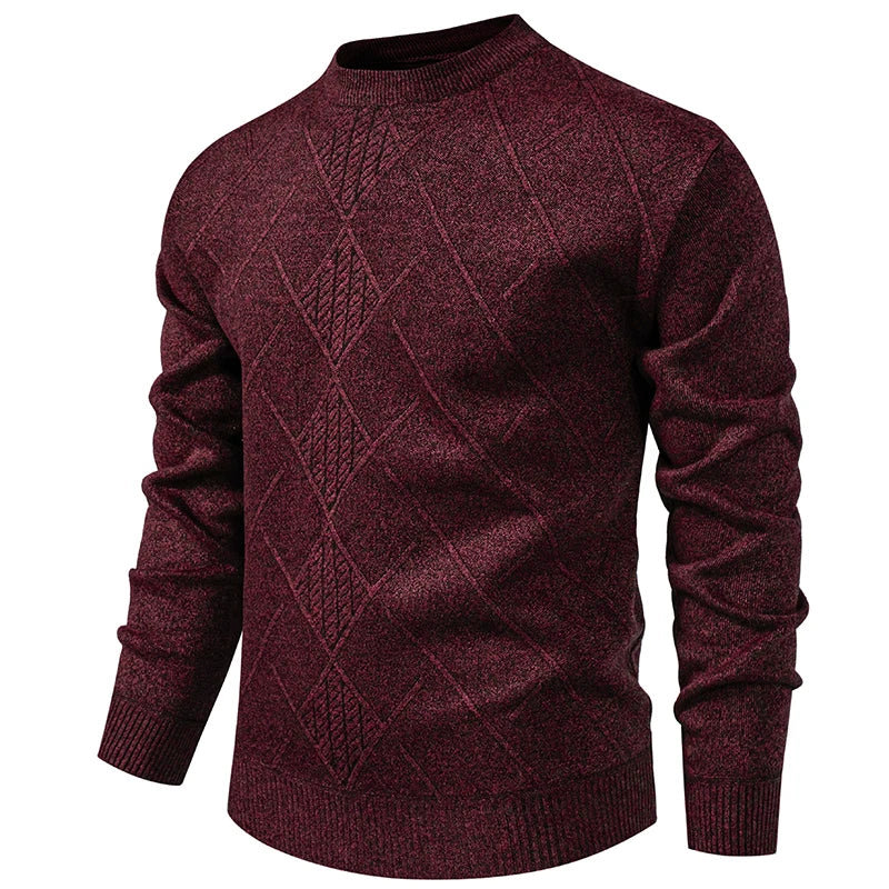 Autumn Winter Thick Knit Pullovers Men Solid Color Geometric Fashion Slim Fit Knitted Sweaters Mens Warm Casual Knitting Sweater