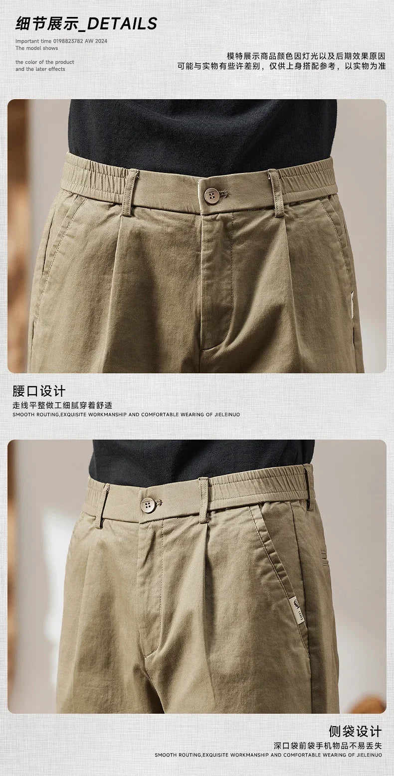 2025 New in Men's Straight Pant Elastic Waist Chino Trouser Cargo Male Regular Fit Cotton Stretch Spring Casual Korean Golf Wear