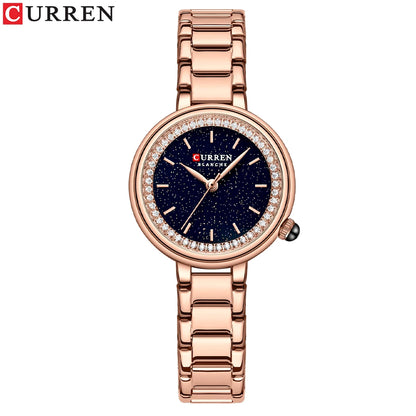 CURREN Luxury Brand Women's Wristwatches with Starry Sky Dial Stainless Steel Band Quartz Watches Ladies Rhinestones Clock