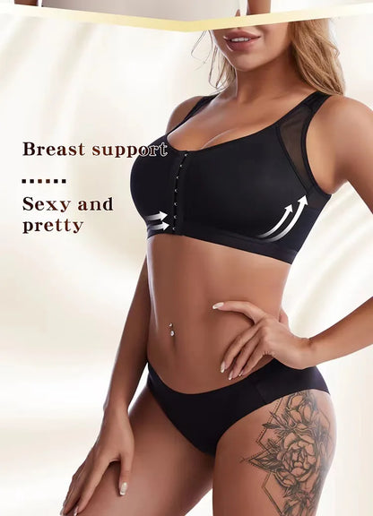 Front Closure Posture Corrector Lift Up Bra Women Push Up Cross Back Underwear Shockproof Sports Support Fitness Vest Bras S-5XL