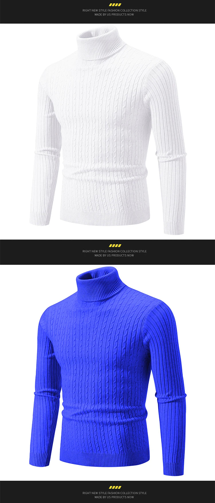 New Men's Turtleneck Sweater Casual Men's Knitted Sweater Warm Fitness Men Pullovers Tops