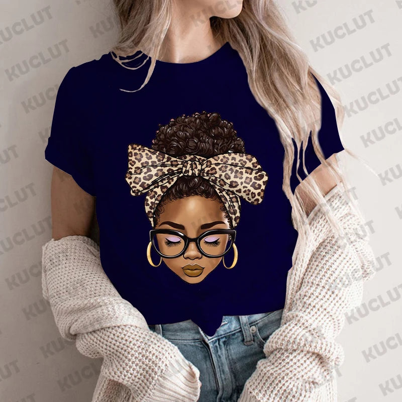 Black Women T-Shirt Afro Woman Graphic Tees Black Girls TShirt Juneteenth Shirt Tshirt Fashion Female Clothing Designer T Shirt