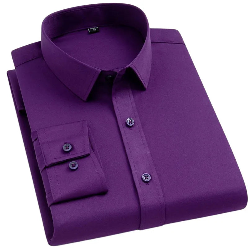 BAMBOOPLE Non-iron Office Shirts for Men Latest Anti-wrinkle Soft Business Without Pocket Smart Causal Purple Slim Fit AEchoice