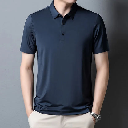 2023 Summer New Fashion Men's Solid Color Short-sleeved T-shirt Ice Silk Breathable Men's Business Casual Polo Shirt