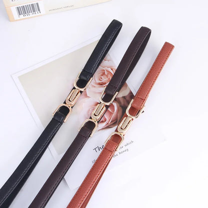 1pc New Women's Belt Leather Skinny Belt for Dress Adjustable Thin Waist Belt Dress Belt with Vintage Golden Buckle Faux Leather