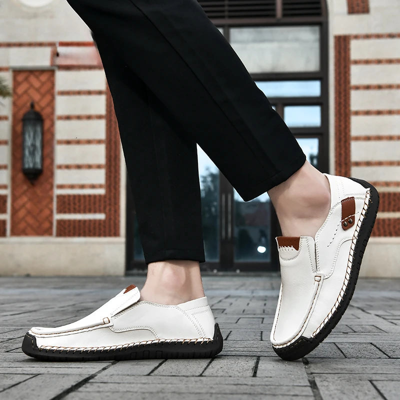 Handmade Leather Men Shoes Casual Comfortable Slip On Loafers Men Leather Shoes Flats Moccasins Walking Shoes Dropshipping