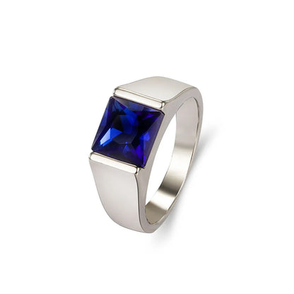 WOSIKATE Trendy Men's Ring With Geometric Square Sapphire Simple Atmosphere Male Business Ring Fashion Jewelry Size 6-10