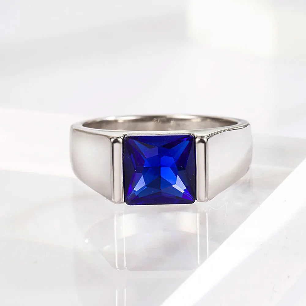 WOSIKATE Trendy Men's Ring With Geometric Square Sapphire Simple Atmosphere Male Business Ring Fashion Jewelry Size 6-10