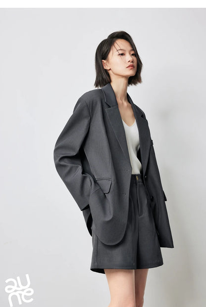 TOYOUTH 2024 Women Blazer Jacket Spring New Oversize Back Split Hem Solid Color Office Lady Fashion Casual Suit