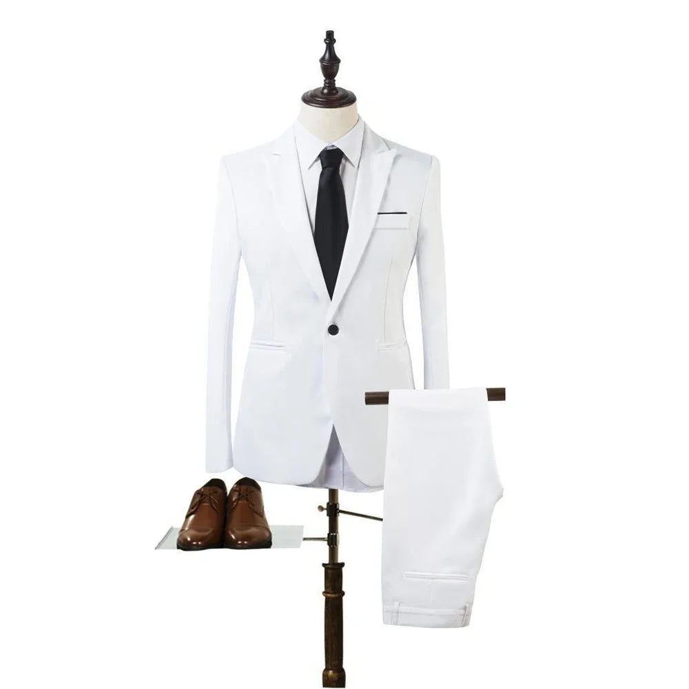 2pcs Coat Pants Men Suit Formal Blazer M~2XL Party Polyester Tuxedos Wedding Business Suit Coat + Pants Comfortable (no shoe)