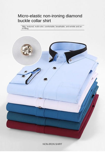 New Men's Shirt Good Quality Spring Autumn Long Sleeve Business Dress Fashion Male Formal Button Down Collar Anti-wrinkle Shirt