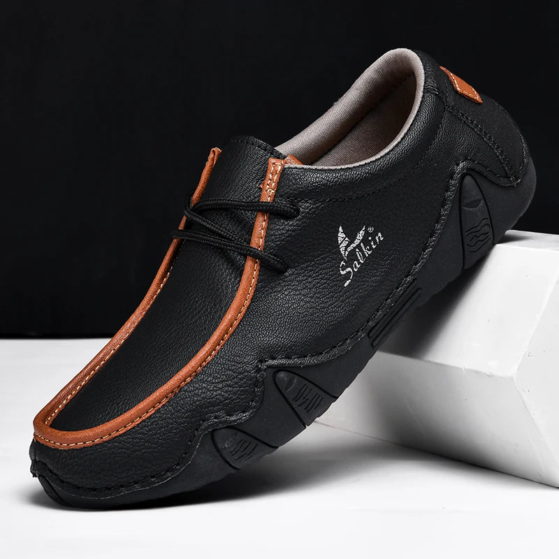 New 2025 Autumn Handmade Leather Casual Men Shoes Design Fashion Sneakers Man Loafers Breathable Low Top Flat Shoes Driving