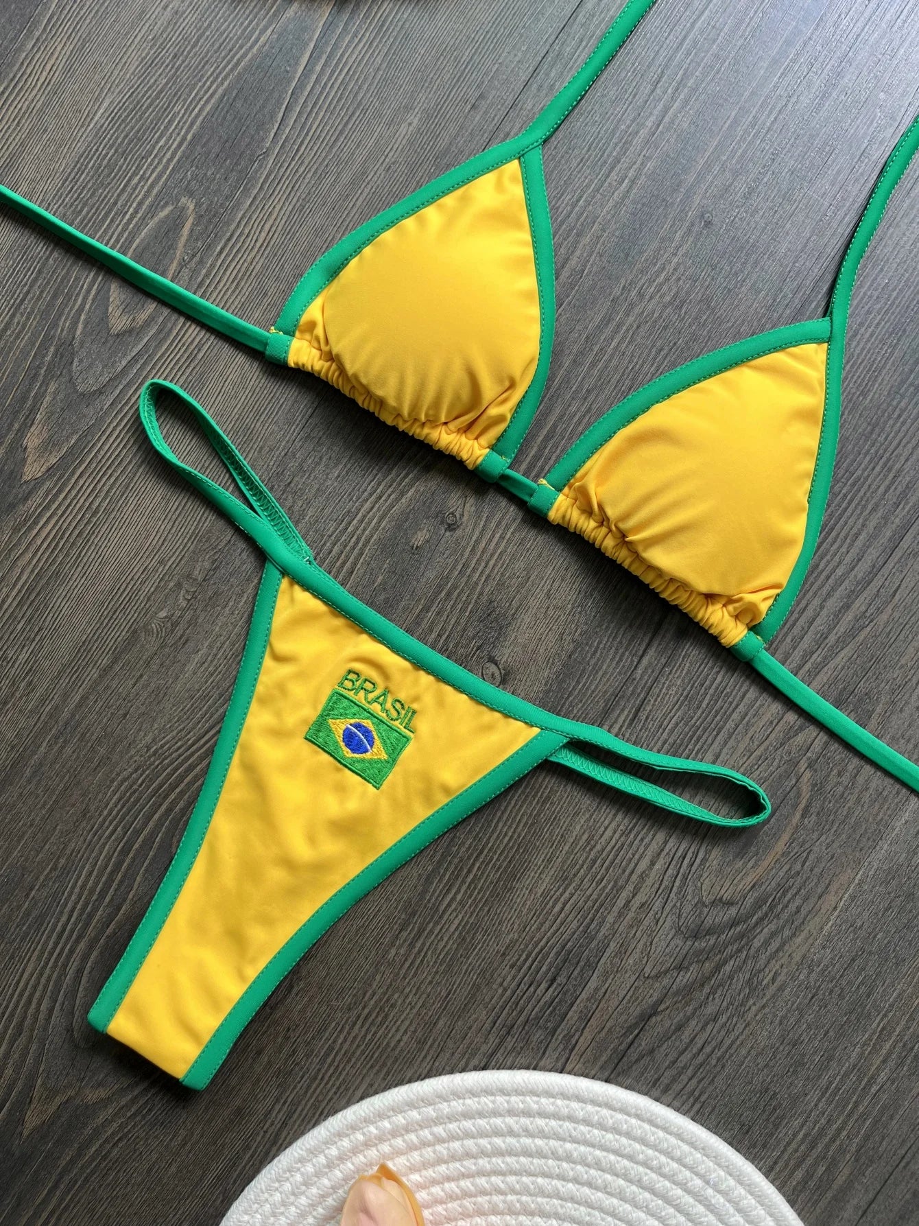 RUOTONSEPT Sexy Embroidery Brasil Flag Contrast Split Bikini Set Women Swimwear Patchwork Swimsuit Hottie Outfit SummerBeachwear