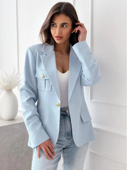 Women's Long-sleeved Double-breasted Solid Color Suit Jacket