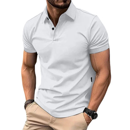 Summer Men's Solid Color Polo Shirt Short Sleeve Lapel Button Tshirts for Men Casual Streetwear Lightweight Jogging Tops