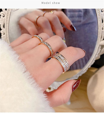 Luxury Rose Gold Double Rowed Square Zircon Stainless Steel Ring Women's Romantic Engagement Wedding Party Jewelry Women Gift