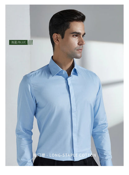 Men's French cufflink shirt with long sleeves slim fit concealed buttons solid color high-end wedding dress formal men's