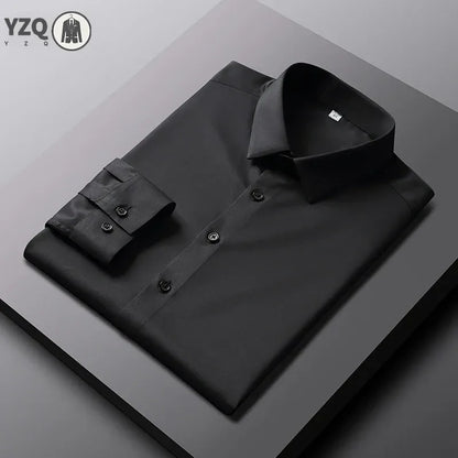 Men's Casual and Fashionable Long Sleeved Solid Color Shirt Non Ironing and Wrinkle Resistant Business Top