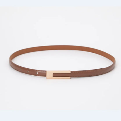 Women Korean Fashionable PU Leather Thin Waist Strap Metal Accessories Basic Belt Women Casual Porous Adjustable Fashion Belts