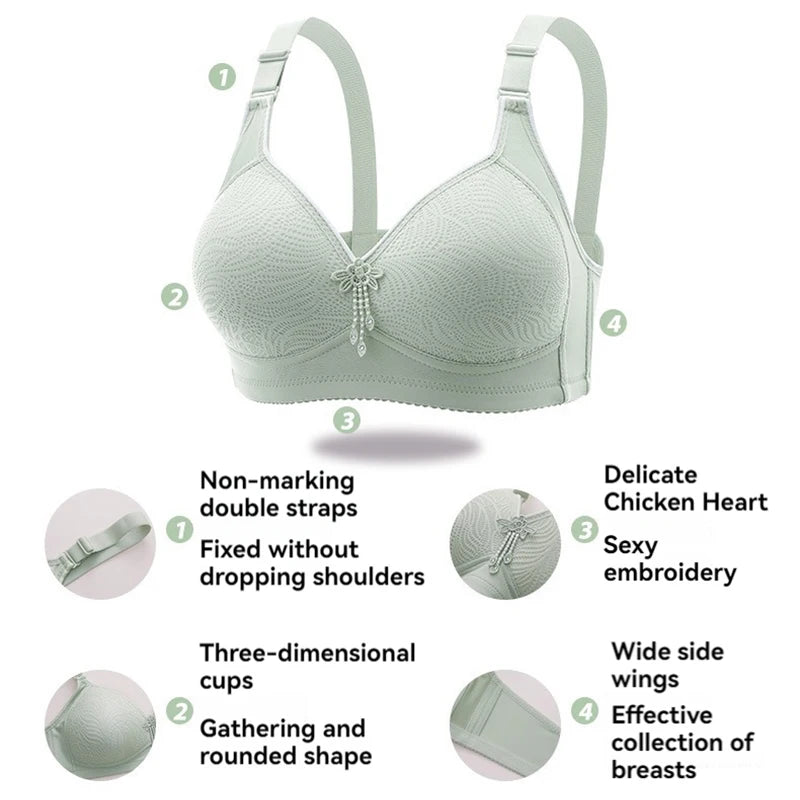 Sexy Lace Flower Surface Women Bra Four Rows Of Three Buttons No Steel Ring Large Size Underwear Skin-Friendly And Soft Lingerie