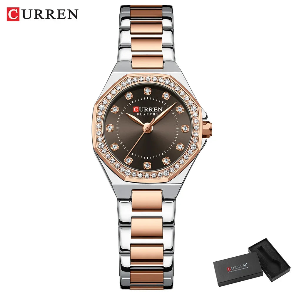 CURREN Original Diamond Watch for Women Fashion Elegant Stainless Steel Waterproof Quartz Wristwatch Luxury Ladies Dress Watches