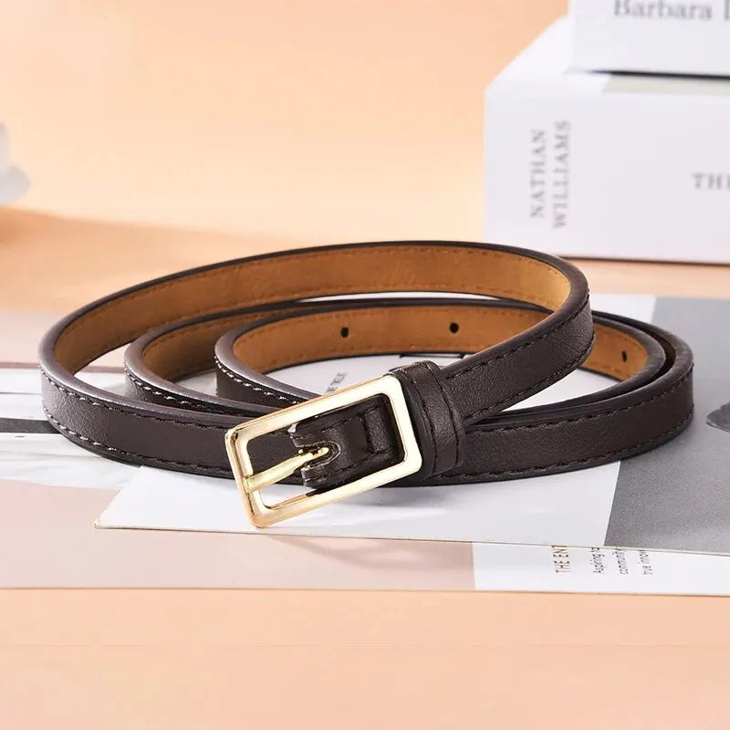 Women's Belt Minimalist Trendy Thin Belt High End Authentic Casual Versatile Needle Button Belt with Skirts Jeans Lady Belts New